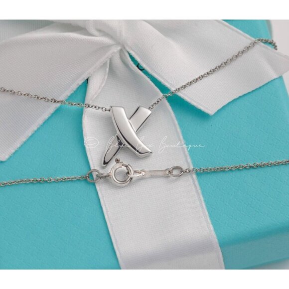 Tiffany & Co. Necklace Paloma Picasso X Kiss Sterling Silver Necklace 16" Chain - Picture 5 of 7